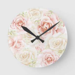 Horloge Ronde Rose Blush Floral Élégant