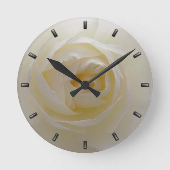 Horloge Ronde Rose Clock White Rose Flower (Recto)