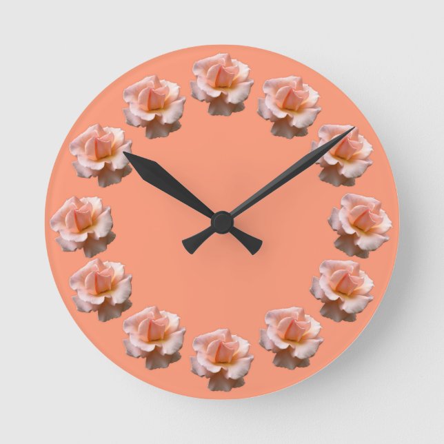 Horloge Ronde Rose Clock Wildrose Wall Clock Peach Rose Clock (Recto)