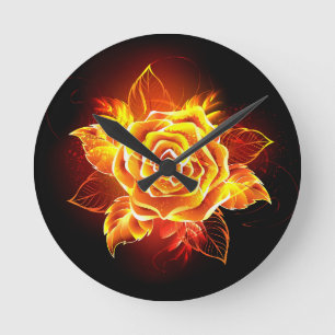 Horloge Ronde Rose de feu en fleurs