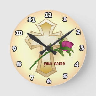 Horloge Ronde Rose de la Croix-chrétienne