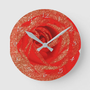 Horloge Ronde Rose dorée rouge pailletée blanche bois shabby chi