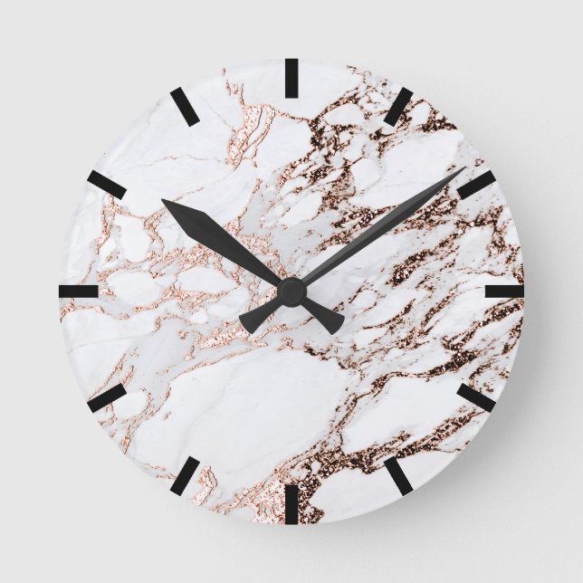 Horloge Ronde Rose en cuivre de marbre minimal or noir blanc urb (Recto)