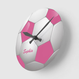 Horloge Ronde Rose et blanc personnalisables de ballon de