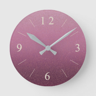 Horloge Ronde Rose foncé Faux Parties scintillant Gradient Glamo