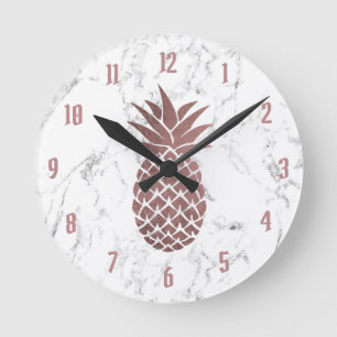 Horloge Ronde Rose Gold Ananas Logo Marbre blanc moderne