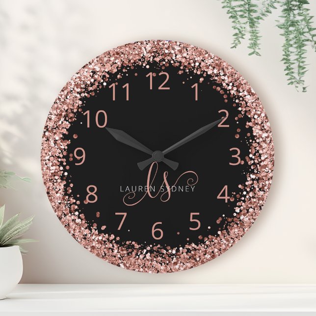 Horloge Ronde Rose Gold Blush Pink Parties scintillant Glam Nom  (Créateur téléchargé)