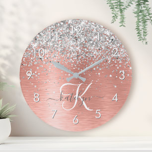 Horloge Ronde Rose Gold brossé Parties scintillant métallique No