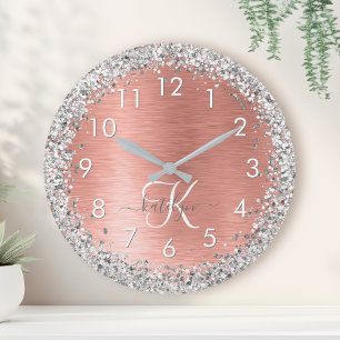 Horloge Ronde Rose Gold brossé Parties scintillant métallique No