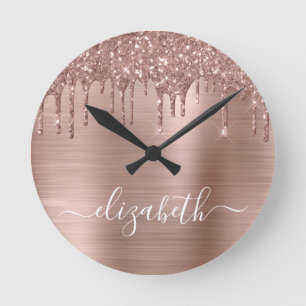 Horloge Ronde Rose Gold Dripping Glitter Personalized