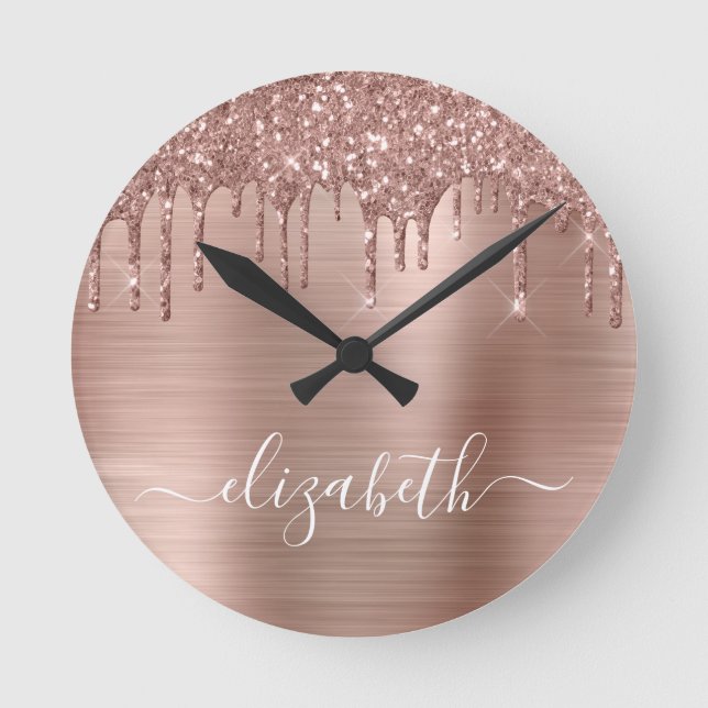 Horloge Ronde Rose Gold Dripping Glitter Personalized (Recto)