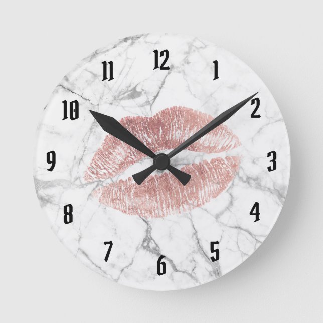 Horloge Ronde Rose Gold Lipstick embrasser le Marbre blanc moder (Recto)