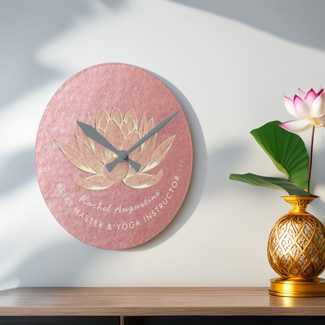 Horloge Ronde Rose Gold Lotus Yoga Studio Méditation Instructeur (Créateur téléchargé)