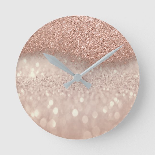 Horloge Ronde Rose Gold Pink Blush Glitter Minimale ombre Elegan (Recto)