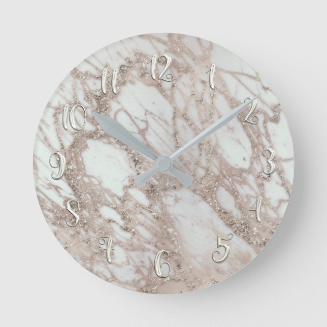 Horloge Ronde Rose Gold Silver Glam Marble Modern Personalized (Recto)