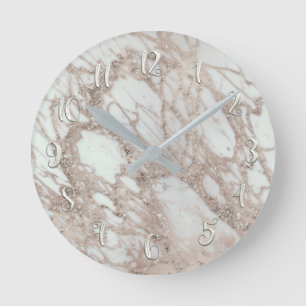 Horloge Ronde Rose Gold Silver Glam Marble Moderne Personnalized