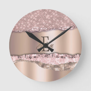 Horloge Ronde Rose Gold Tendance Diamants Paillettes Monogramme