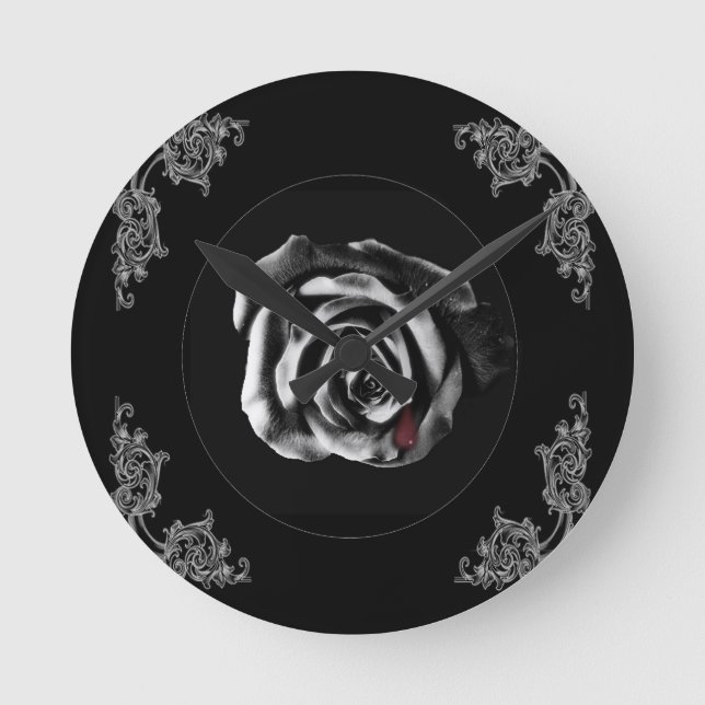 Horloge Ronde Rose gothique de noir de vampire (Recto)