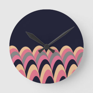 Horloge Ronde Rose jaune bleu Motif élégant