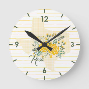Horloge Ronde Rose jaune du Texas - En vichy Etat avec Rose