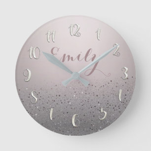 Horloge Ronde Rose Pâle Pailleté Étincelant Brillance