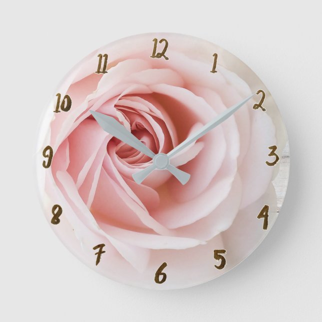 Horloge Ronde Rose rose blanc bois shabby chic florale de ferme (Recto)