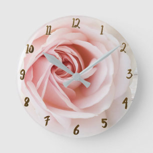 Horloge Ronde Rose rose blanc bois shabby chic maison de campagn