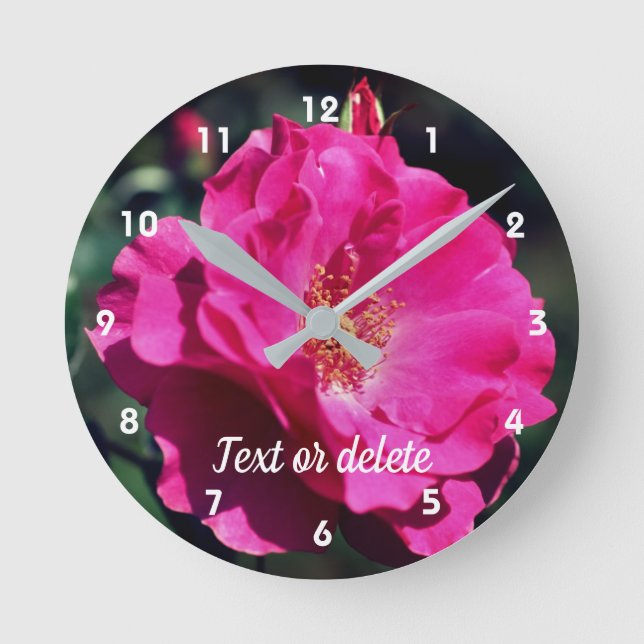Horloge Ronde Rose rose en pleine floraison Personnalisé (Recto)