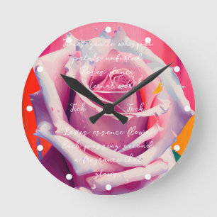 Horloge Ronde Rose Rose Pâle Gras Poème Bohème Artistique