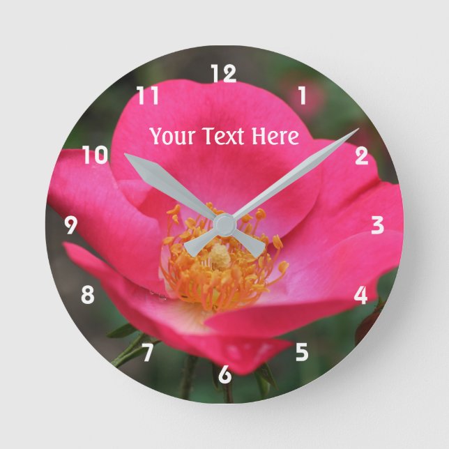 Horloge Ronde Rose rose profond en fleur (Recto)