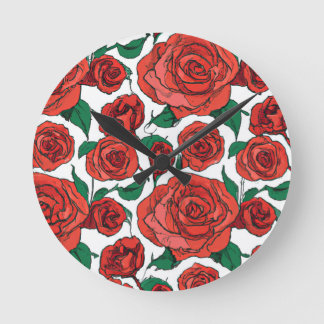 Horloge Ronde Rose rouge Design floral #1 Oreiller