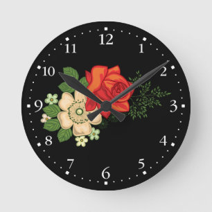 Horloge Ronde Rose rouge et marguerite 1