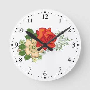 Horloge Ronde Rose rouge et visage de montre de marguerites 1 no