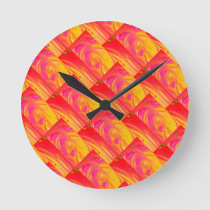 Horloge Ronde rose saumon avec soleil orange design