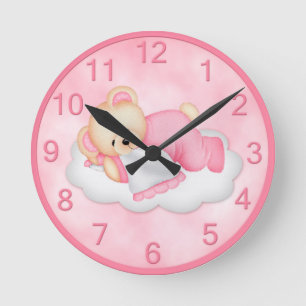Horloge Ronde Rose Sleepy Bear