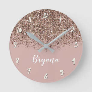 Horloge Ronde Rose Taupe Bronze Or Glitter Glamour Chic Féminin