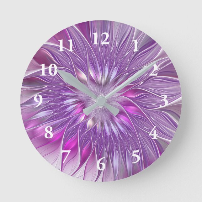 Horloge Ronde Rose violet passion Fleur Art Abstrait Fractal (Recto)