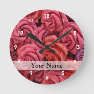 Horloge Ronde Roses à fleurs roses