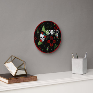 Horloge Ronde Roses crâne Zia Sun Green Black Nouveau-Mexique