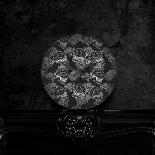 Horloge Ronde Roses des crânes et des calques   Gothique Glam Fu