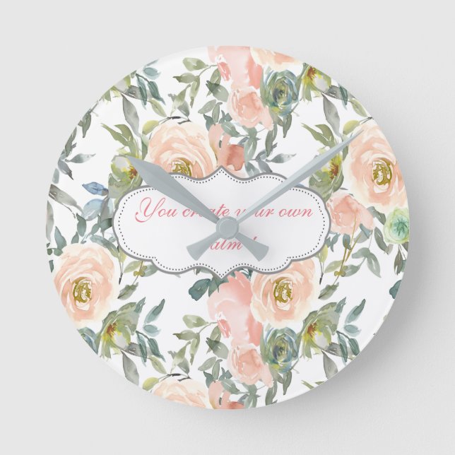 Horloge Ronde Roses Élégantes Chic, Message de Motivation (Recto)