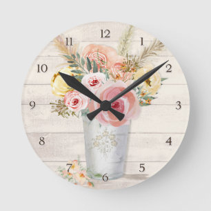 Horloge Ronde Roses roses roses russes Florales Bouquet Pampas G