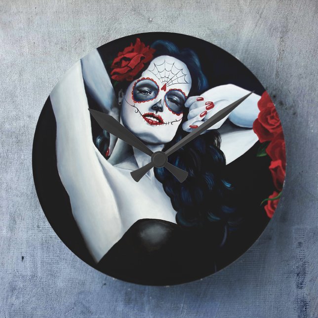 Horloge Ronde Roses rouges crânes de sucre (Créateur téléchargé)