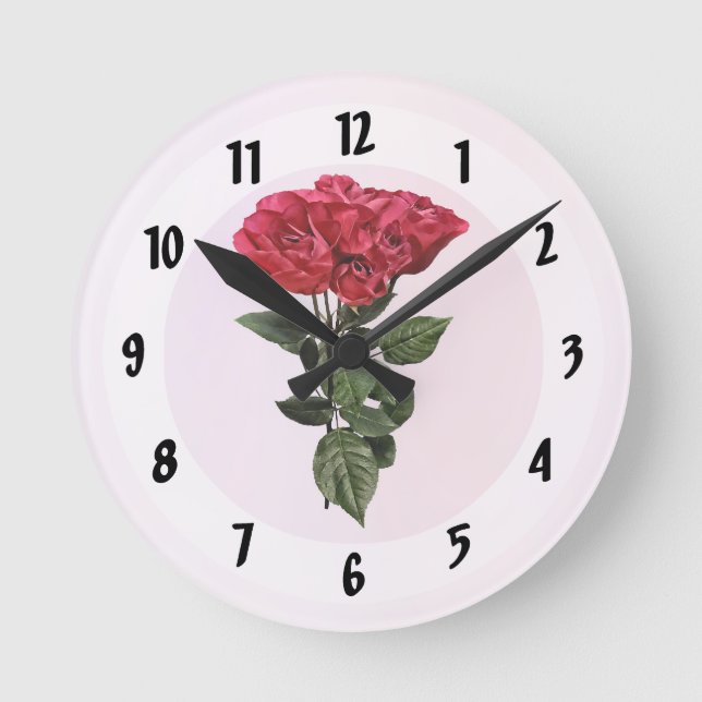 Horloge Ronde Roses rouges et feuilles (Recto)