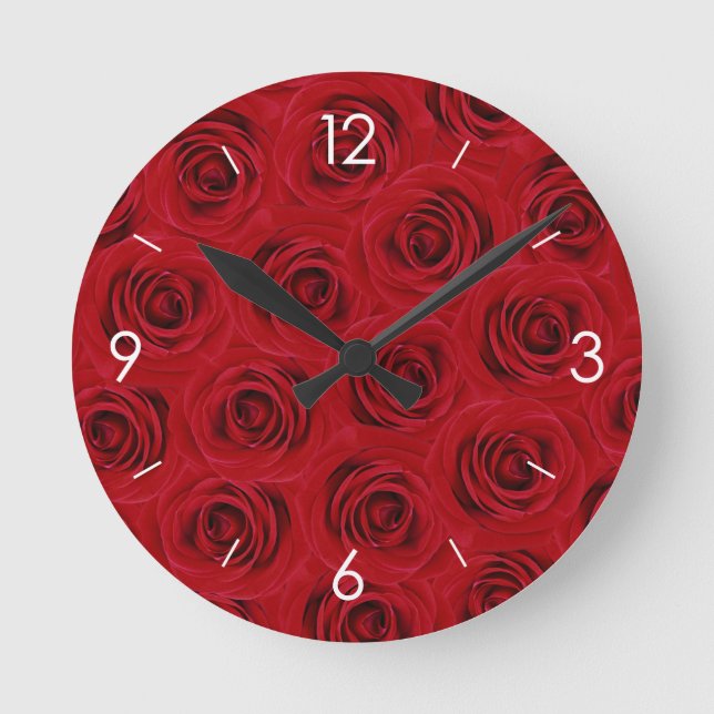 Horloge Ronde Roses rouges personnalisées (Recto)