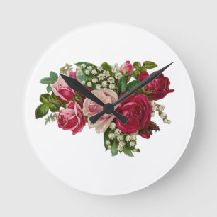 Horloge Ronde Roses victoriens classiques Romance lys de la vall