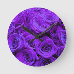 Horloge Ronde roses violet romantique, joli bouquet de rose