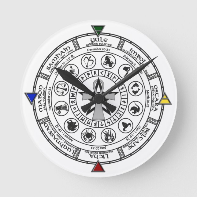 Horloge Ronde Roue de l'année Zodiac Sabbats Runes (Recto)