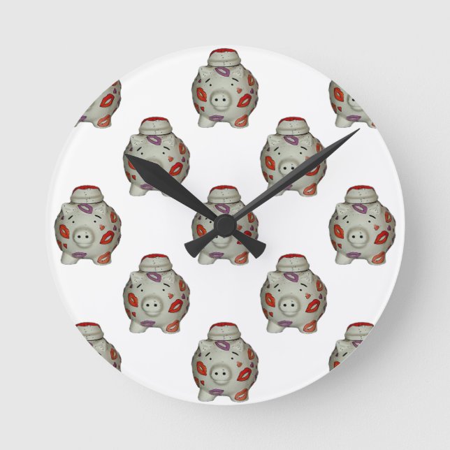 Horloge Ronde Rouge à lèvres adorable cochon (Recto)
