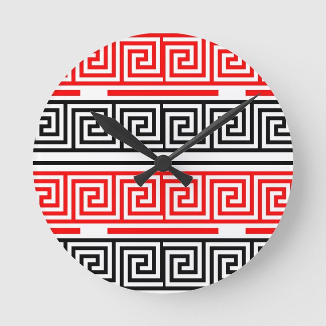 Horloge Ronde Rouge Blanc noir Clé grecque Fret Motif Design (Recto)